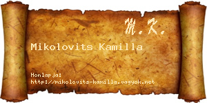 Mikolovits Kamilla névjegykártya